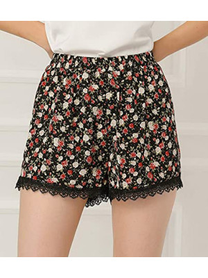 Womens Floral Lace Elastic Waist Hot Pants Lady Summer Casual Loose Beach Shorts