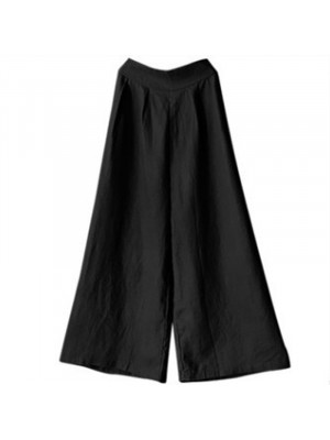 Summer Women Cotton Linen Plain Pants Ladies Casual Loose Elastic Waist Trousers