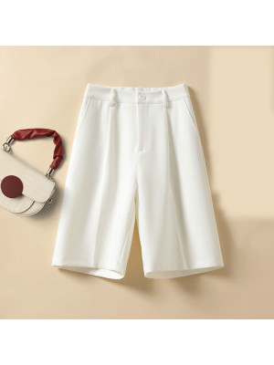 Summer Womens Elastic Waist Button Zip Pants Ladies Casual Loose Pocket Shorts