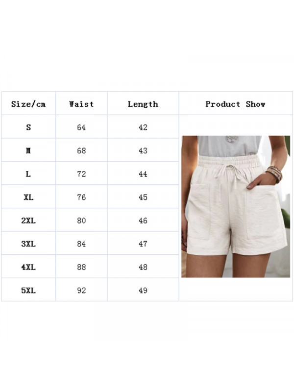 Summer Womens Cotton Linen Elastic Waist Pants Ladies Casual Baggy Pocket Shorts