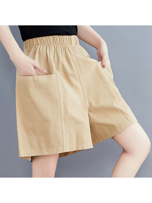 Womens Cotton Linen Elastic Waist Pants Summer Ladies Casual Loose Pocket Shorts