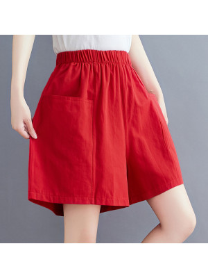 Womens Cotton Linen Elastic Waist Pants Summer Ladies Casual Loose Pocket Shorts