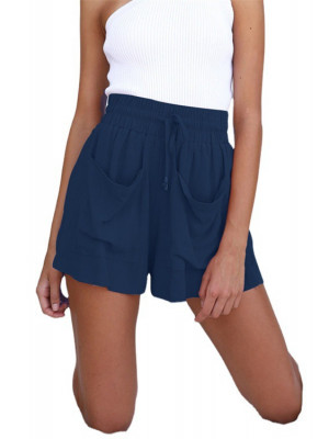 Womens Summer Drawstring Shorts Ladies Elastic Waist Pocket Loose Casual Pants 