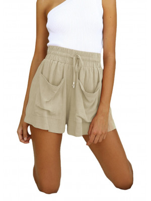 Womens Summer Drawstring Shorts Ladies Elastic Waist Pocket Loose Casual Pants 