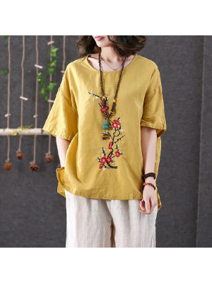 Womens Floral Round Neck Short Sleeve Summer Ladies Casual Loose Tops Blouse Tee