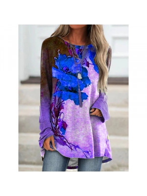 Womens Flower Long Sleeve Tops Ladies Summer Loose T Shirt Casual Tunic Blouse