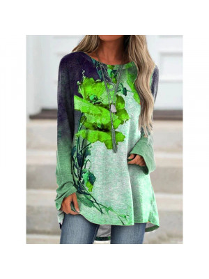 Womens Flower Long Sleeve Tops Ladies Summer Loose T Shirt Casual Tunic Blouse