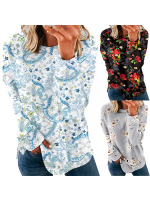 Women Floral Tops Long Sleeve T Shirt Ladies Autumn Casual Loose Blouse Pullover