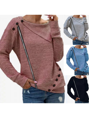 Womens Tee Loose Ladies Blouse Shirt Button Long Sleeve Autumn Casual Plain Tops