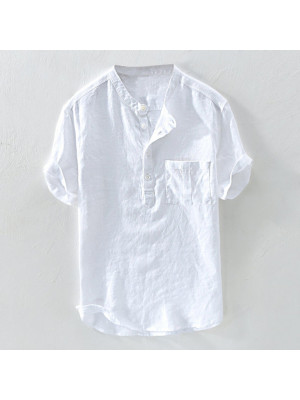 Men Casual Baggy Blouse T-Shirt Solid Pocket Button Tops V Neck Short Sleeve Tee