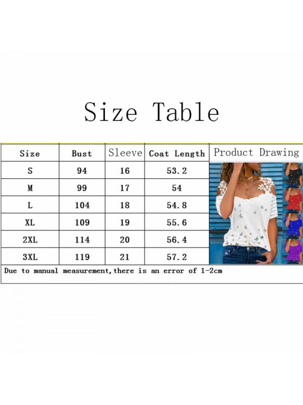 Ladies Summer Short Sleeve T Shirt Causal Tops Womens Printed Lace Blouse Tees