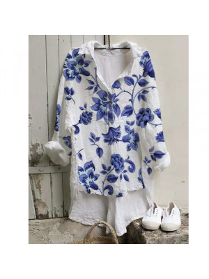 Womens Casual Floral Blouse T Shirt Ladies Summer Long Sleeve Tops Tee Plus Size