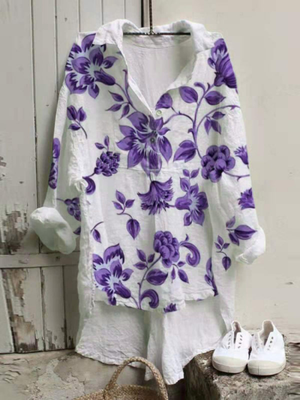 Womens Casual Floral Blouse T Shirt Ladies Summer Long Sleeve Tops Tee Plus Size