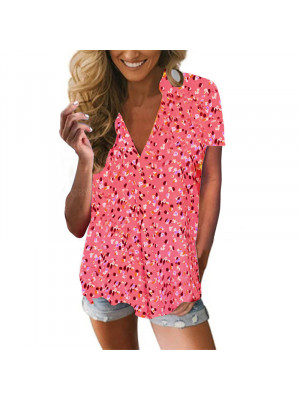 Ladies Short Sleeve Casual Tops Womens Floral Baggy Blouse Shirt V Neck Tees