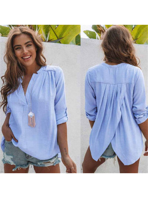 Plus Size Ladies Half Sleeve Tops Womens Solid V Neck Blouse Shirt Causal Tees