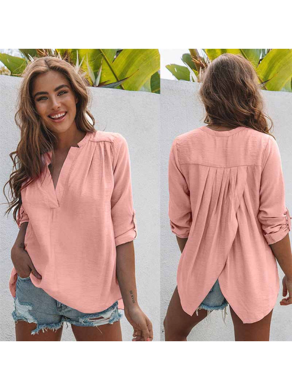Plus Size Ladies Half Sleeve Tops Womens Solid V Neck Blouse Shirt Causal Tees