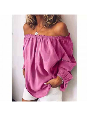 Plus Size Ladies Cold Shoulder Solid Tops Women Long Sleeve Casual Blouse Shirt