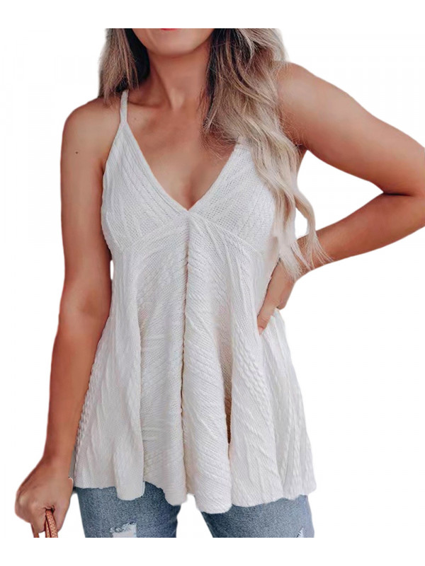 Ladies Sleeveless Strappy Tops Women Baggy Swing Vest V Neck Cami Solid Tees
