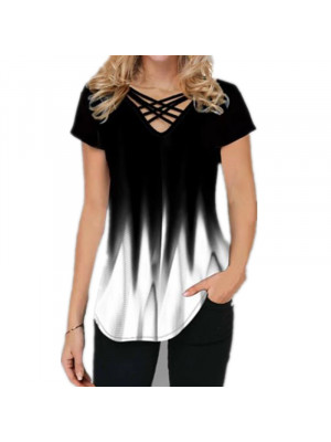 Ladeis V Neck Casual Loose Tops Women Short Sleeve Summer Blouse Shirt Plus Size