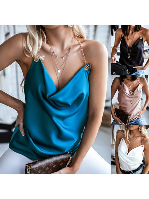 Ladies Baggy Sleeveless Tops Women StrappySolid Tees Pullover Vest Summer Cami
