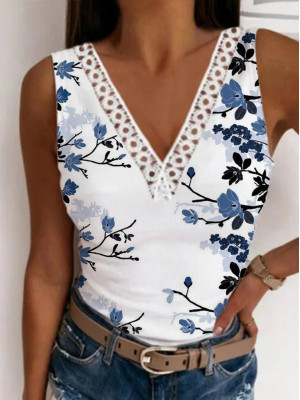 Ladies Sleeveless Floral V Neck Tops Women Lace Slimming Tank Sexy Vest Cam