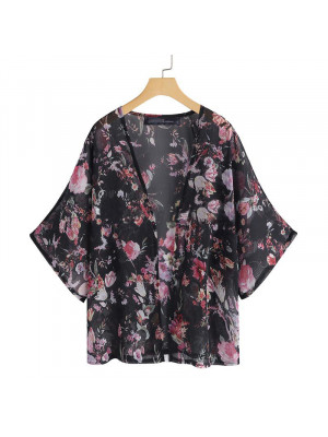 Summer Laides Boho Floral Cardigan Kimono Shawl Beach Cover Up Tops Blouse Coat