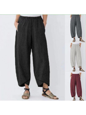 Ladies Casual Crop Pants Women Elasticity Loose Corduroy Straight Trouser
