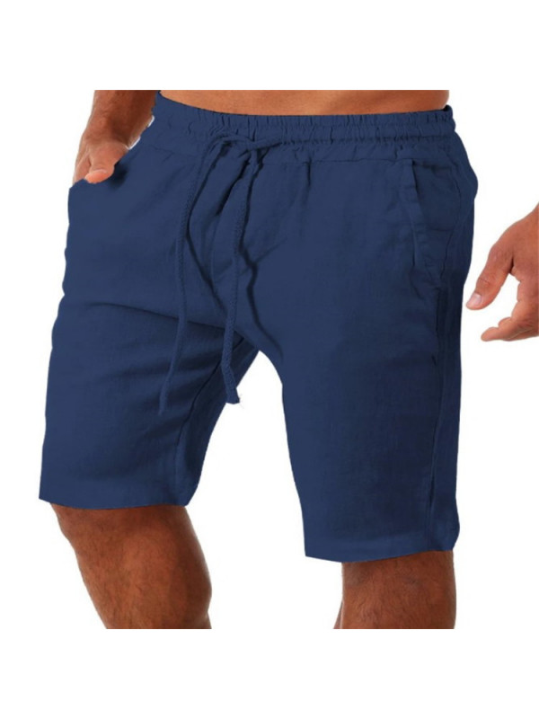 Mens Cotton Linen Summer Shorts Drawstring Elastic Waist Casual Harem Pants