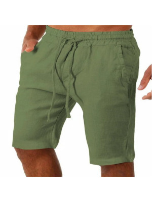 Mens Cotton Linen Summer Shorts Drawstring Elastic Waist Casual Harem Pants
