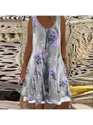 Women Summer Holiday Dress Ladies Boho Beach Loose Floral Sun Dresses Size 10-20