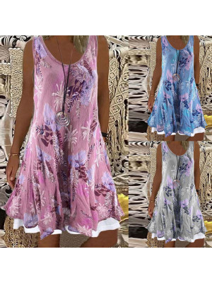Women Summer Holiday Dress Ladies Boho Beach Loose Floral Sun Dresses Size 10-20