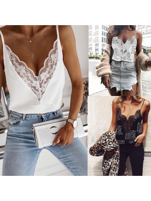 Ladies Lace Sleeveless Sexy Tank Tops Women V Neck Slimming Casual Vest Tees
