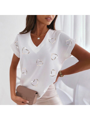 Ladies Short Sleeve Casual V Neck Tops Womens Floral Loose Pullover Tee Shirt