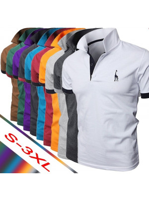 Men's Embroidered Solid Polo Shirt Male Casual Business Golf T-shirt Sports Tops