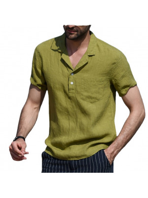 Mens Cotton Linen Pocket Button Up T-Shirt Men Casual Blouse Shirt Solid Tops UK