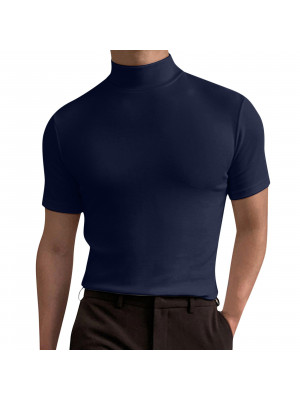 Mens Half High Collar Crew Neck Loose Solid Color Bottoming Base Shirt Tops UK