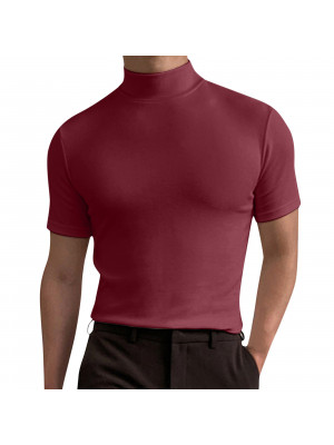 Mens Half High Collar Crew Neck Loose Solid Color Bottoming Base Shirt Tops UK