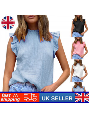 Womens Ladies Solid Color Stitching Sleeveless Top Chiffon T-shirt Vest Blouse