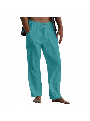 Men's Summer Beach Loose Cotton Linen Pants Yoga Drawstring Elasticated Trousers