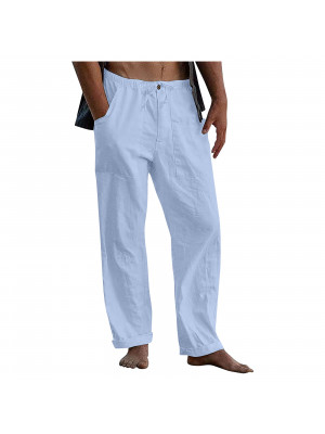 Men's Summer Beach Loose Cotton Linen Pants Yoga Drawstring Elasticated Trousers