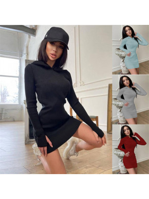 Womens Long Sleeve Sweatshirt Hoodies Dress Knit Casual Loose Pullover Dresses