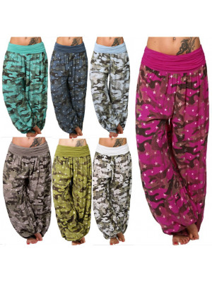 Women Casual Loose Camouflage Harem Pants Camo Elastic Waist Trousers Sweatpants