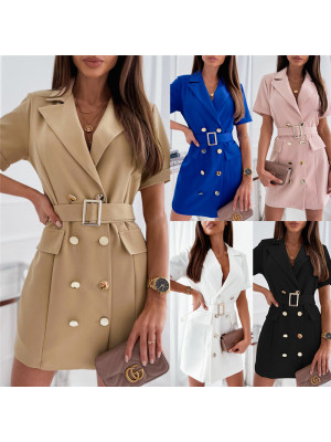 Women Blazer Shirts Mini Dress Coats Ladies Short Sleeves Coat Outwear Dresses