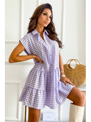 Womens Summer Buttons Shirt Dress Party Short Dress Ladies Plaid Mini Dresses