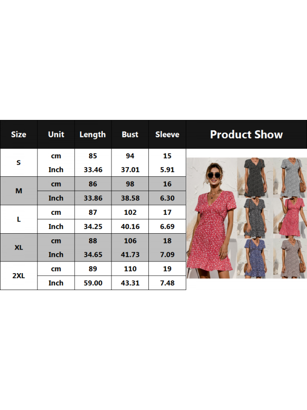Women Short Sleeve V Neck Floral Dress Holiday Party Casual Loose Mini Dresses