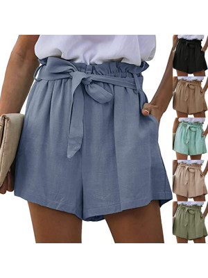 Womens Elastic Waist Drawstring Shorts Ladies Summer Casual Mini Solid Hot Pants