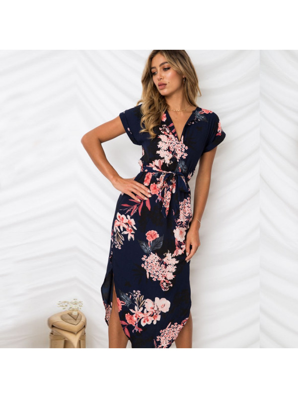 Plus Size Womens Summer V-Neck Midi Dress Lady Beach Casual Floral Boho Sundress