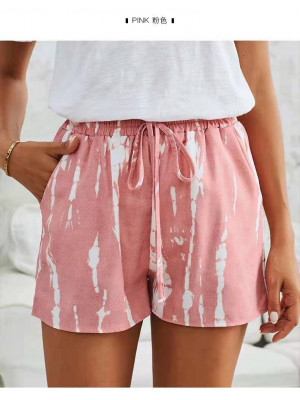 Womens Tie-Dye Summer Elastic Waist Hot Pants Pocket Beach Casual Baggy Shorts