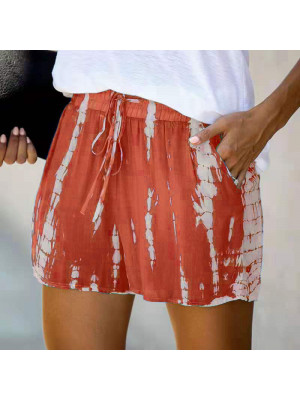 Womens Tie-Dye Summer Elastic Waist Hot Pants Pocket Beach Casual Baggy Shorts