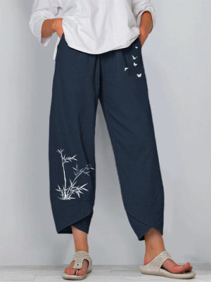 UK Summer Womens Ladies Cotton Linen Baggy Casual Harem Pants Trousers Plus Size